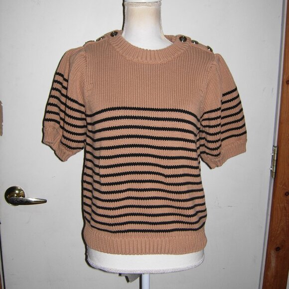 English Factory Sweaters - English Factory Striped Pullover Puffy Sleeve Sweater